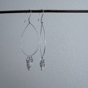 Sterling SIlver Teardrop Hoops With White Shell and Crystals Earrings